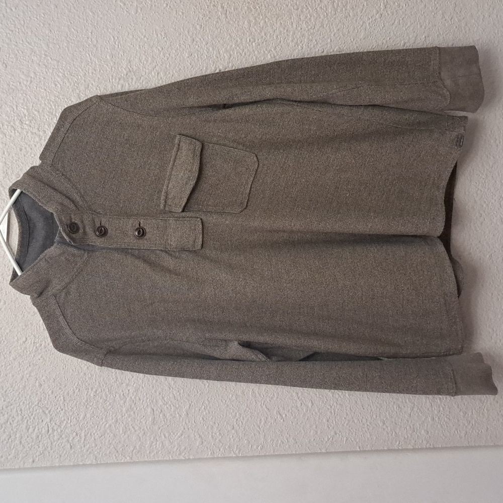 Eddie Bauer Mens Henley Sweater Beige Mock Neck Flap Pocket Long Sleeve Size XL